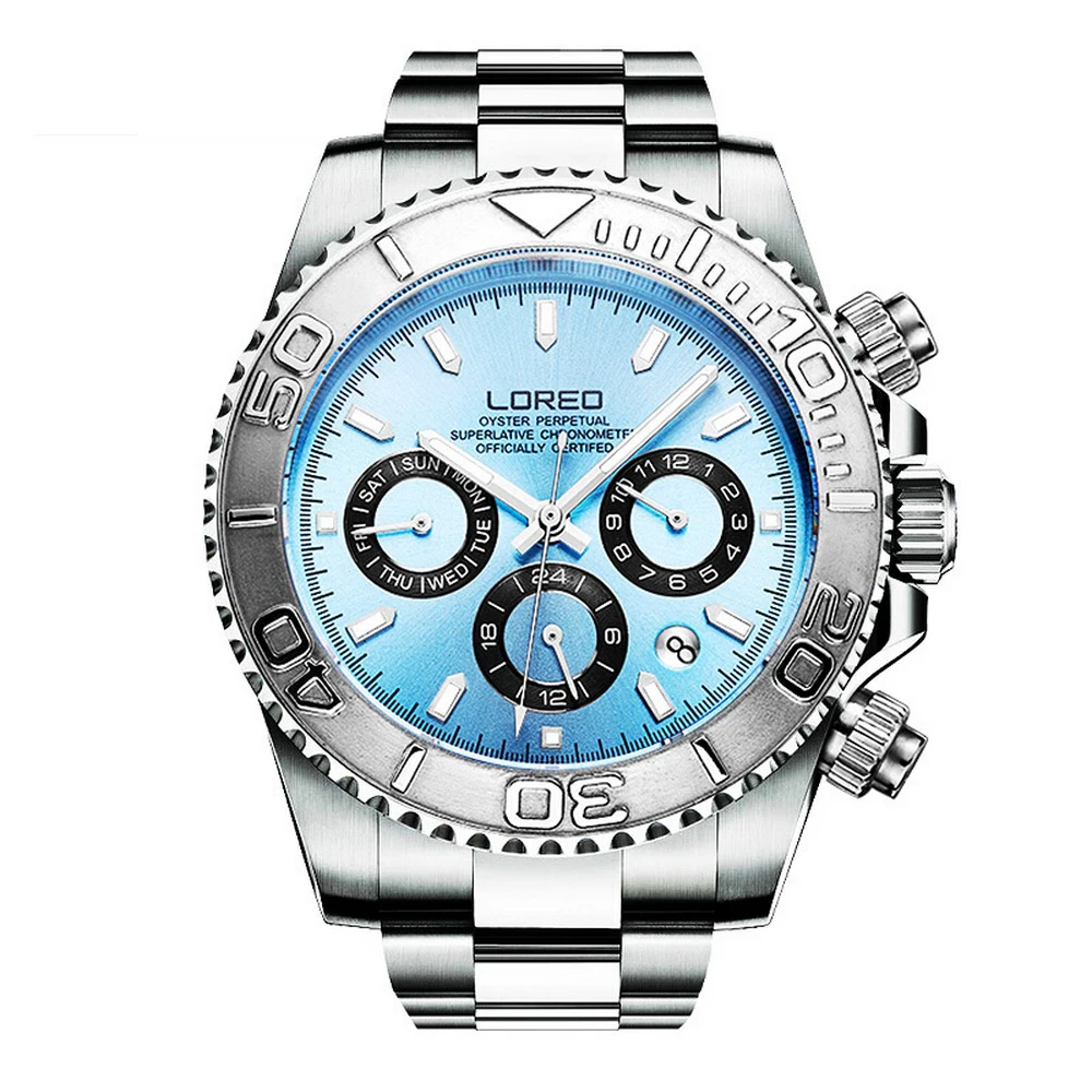 LOREO мужские спортивные многофункциональные часы со стальным циферблатом светящиеся 200 м водонепроницаемые автоматические механические наручные часы с месяцем, неделю, датой