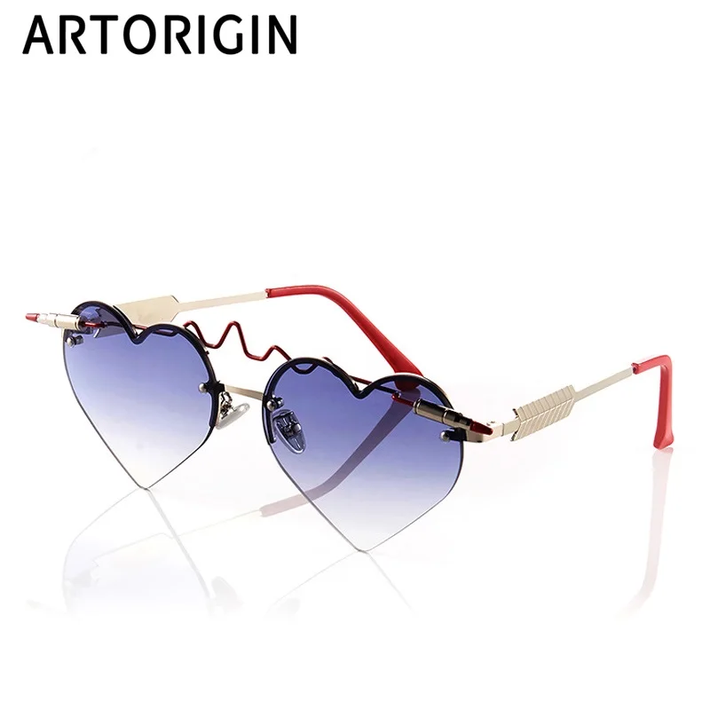 Уникальный, в форме сердца солнцезащитные очки для женщин пуля розовые зеркальные безободковые женские оттенки прекрасные Солнцезащитные очки - Цвет линз: Gradient Grey