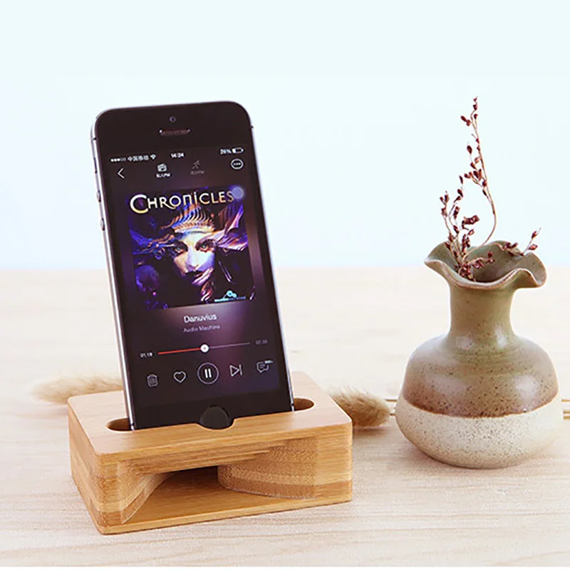 

New Innovative Natural Bamboo Phone Holder with Loudspeaker KK01 mini Amplifier Desktop Mobile Phone Bracket For iPhone SAMSUNG