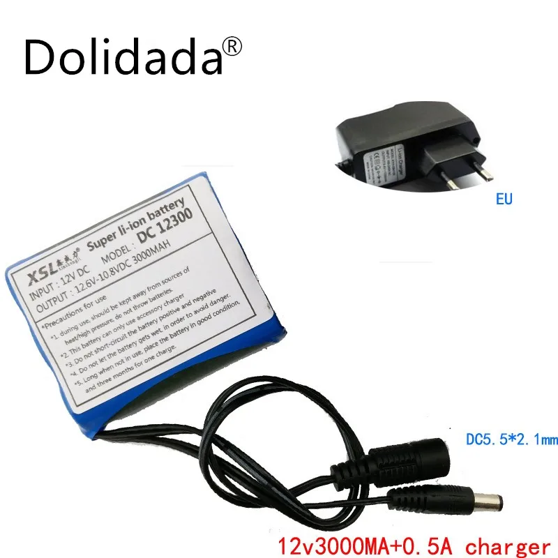 Dolidada 12 V 3000 mAh литий-ионный аккумулятор и зарядное устройство камеры видеонаблюдения