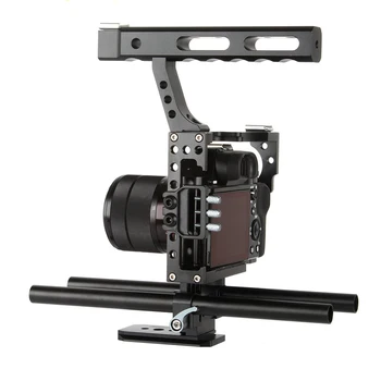 

Portable DSLR Rod Rig Camera Video Cage Kit & Handle Grip for Sony A7 A7r A6300 Camera Accessories Parts Black