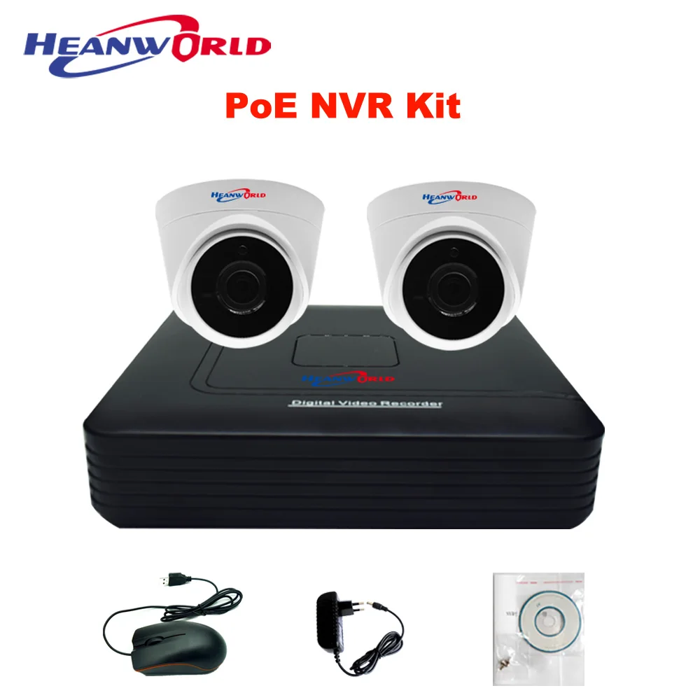 

PoE camera kit home surveillance system IP security camera PoE NVR kit system with 2 indoor dome IP camera PoE 720P