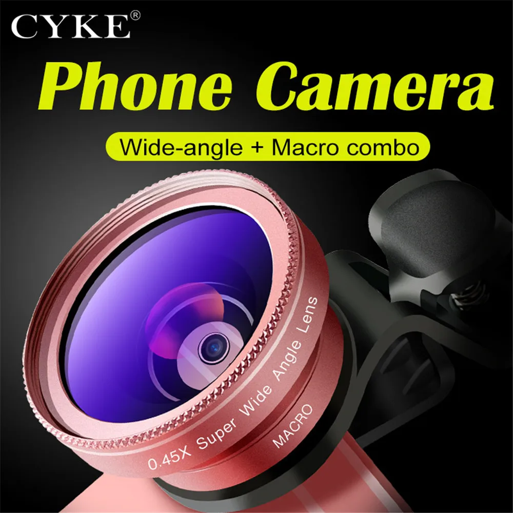 

CYKE Lens 2 in 1 HD Phone Camera Lens Kit 0.45X Wide Angle+12.5X Macro Clip-on for Samsung Xiaomi mi 6 Smartphone