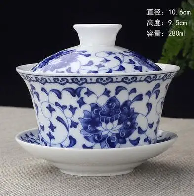 Фарфор с ручной росписью цветение персика керамический гайвань китайский чайный набор кунг-фу Чай ware супница Sancai Чай чашки Pu'er чайник - Цвет: 280ml
