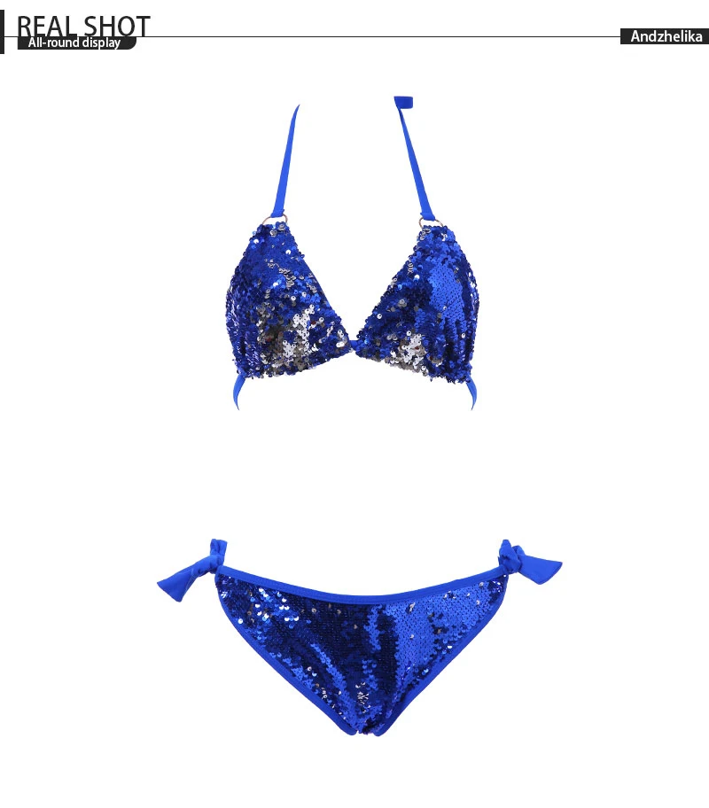 Andzhelika 2022 New Bikini DoubleSided Sequin Bikini Set Women Sexy Brazilian Swimsuit Beach