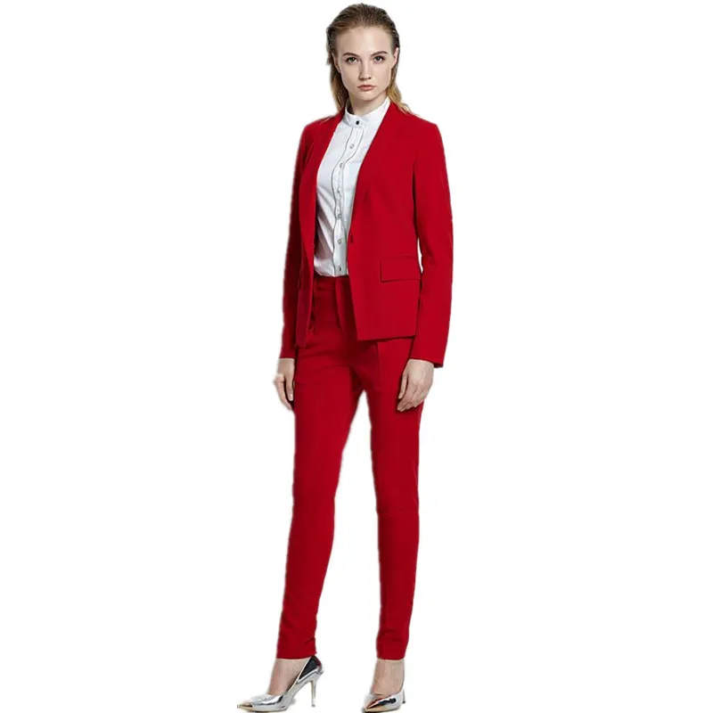 Для женщин брючный костюм красный ПР костюм на заказ западный стиль деловой костюм высокого качества однобортный фасон 2 шт. костюмы куртка