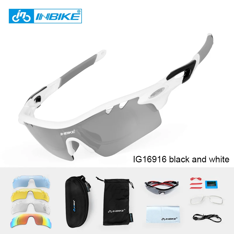 INBIKE поляризационные солнцезащитные очки для спорта на открытом воздухе, велосипедные очки для женщин и мужчин, солнцезащитные очки для горного велосипеда, очки для вождения и велоспорта, очки с 5 линзами - Цвет: 916 White