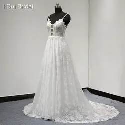 Спагетти ремень линия Кружева свадебное платье Романтический Уникальный Дизайн Новинка 2017 года; стильное платье Прямая поставка