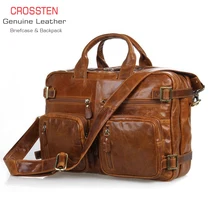 Crossten Multifunctional Natural Cowskin Genuine Leather Men's Briefcase Large Capacity Business bag Laptop Messenger Bag