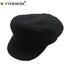 Черная кепка BUTTERMERE, Женская Повседневная Кепка из хлопка и льна в стиле милитари, женская модная однотонная Кепка с плоским верхом, Женская Весенняя Кепка для художников