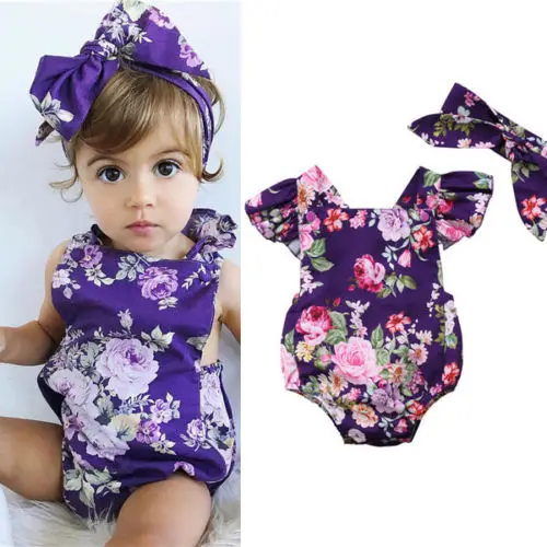 2018 Newborn Summer Infant Baby Girls Floral Bodysuit Babies Flower