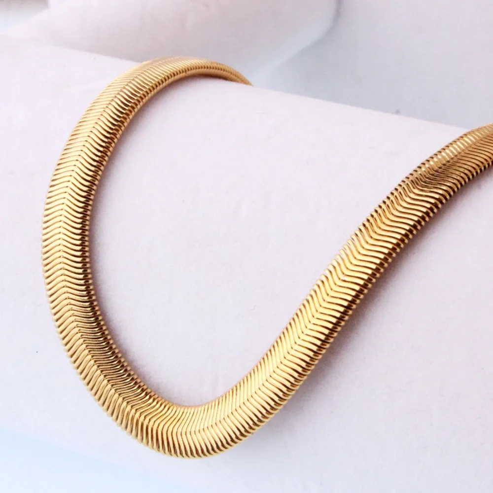 

6mm Gold Color Popular Men's Women's Gift Jewelry Newest Stainless Steel Flat Herringbone Chain Necklace 20 24 28 Inches Length