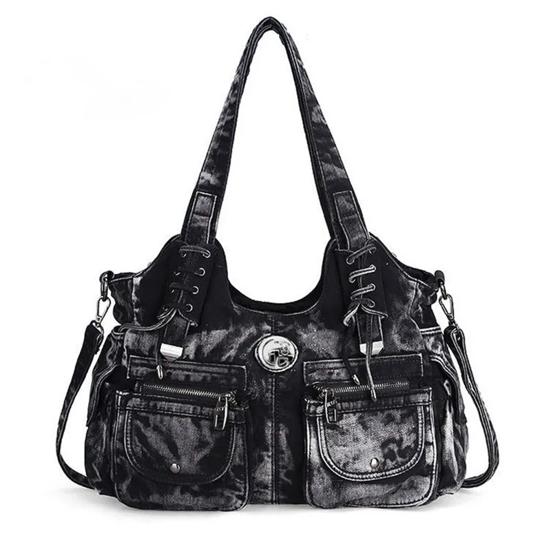 

Handbag ladies denim fabric fashion shoulder bag slung black blue