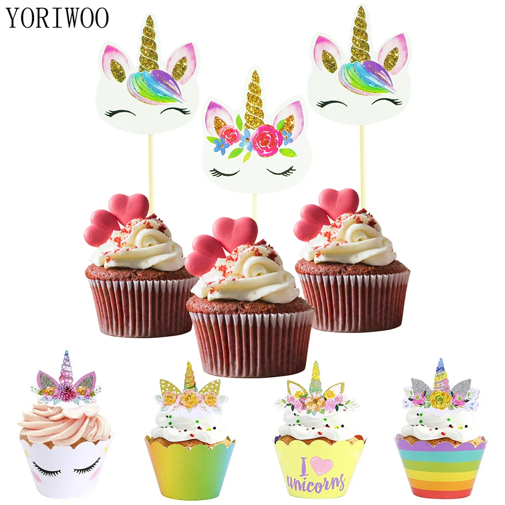 Unicorn Birthday Cake Toppers Decorating Cup Cake Party Kids Happy Birthday