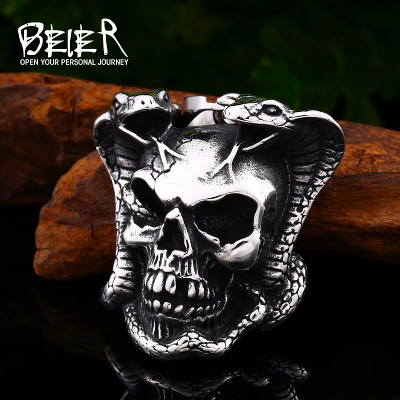 Stainless Steel Skull and Snake Head Punk Pendant Necklace Wallet Connector Charm Chain Fashion Gift Jewelry Stainless Steel Skull and Snake Head Punk Pendant Necklace Wallet Connector Charm Chain Fashion Gift Jewelry