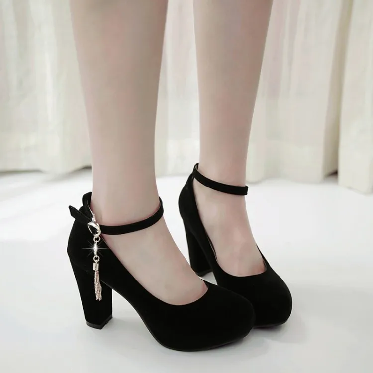 Big Size11 12 13 platform heels women shoes woman pumps ladies Suede with round head, shallow mouth and fringed metal decoration