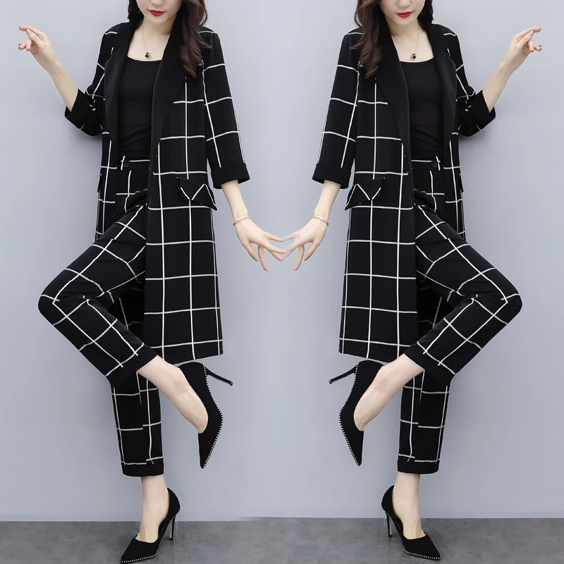 

Large Size Plaid Women Sets Clothes Two Piece Set Fashion Ensemble Femme Deux Pieces Conjunto Feminino Year-old Female Costume