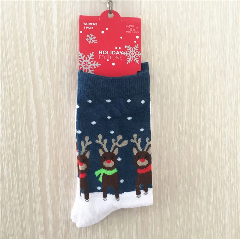 Новые хлопковые женские носки с милым мультяшным Санта Клаусом, Harajuku, веселые забавные Длинные теплые носки с медведем для мужчин, женский новогодний подарок - Цвет: WS-13
