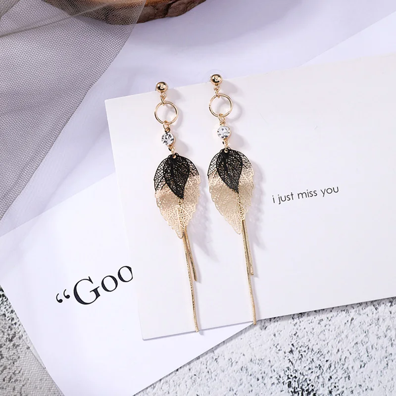 2019 Korean Earrings Trendy Ginkgo Earrings Long design Jewelry Gold Color leaf boucles d oreille Pendientes For Girls Gift (6)