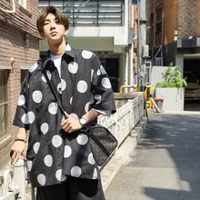 Для мужчин одежда стилист Подиум уличная мода тонкий прохладный большой рубашка в горошек oversize певица костюмы