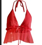 Летние женские прозрачные сетчатые пикантные топы с v-образным вырезом Прозрачные Пляжные Топы Топ вечерние модные однотонные майки - Цвет: Красный