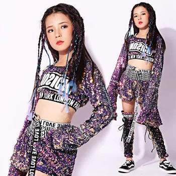

Children Jazz Dance Costumes Sequins Girls Street Dance Show Clothes Kids Hip Hop Stage Dancing Suits Jazz Dance Dress For Girls