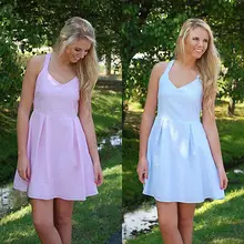 Женские летние шифоновое платье Повседневное рукавов спинки Короткие мини-платье