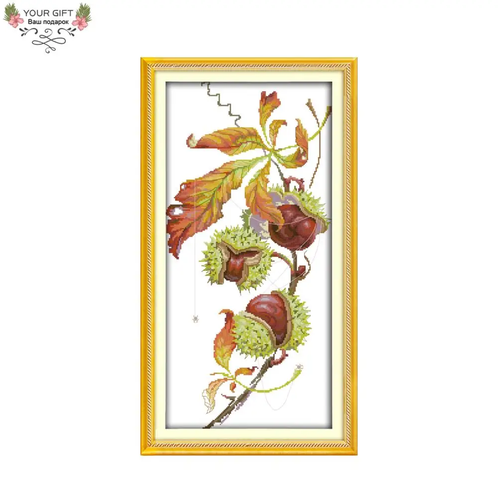 Joy Sunday листья домашний декор H645 14CT 11CT подсчитанный штампованный каштан дерево