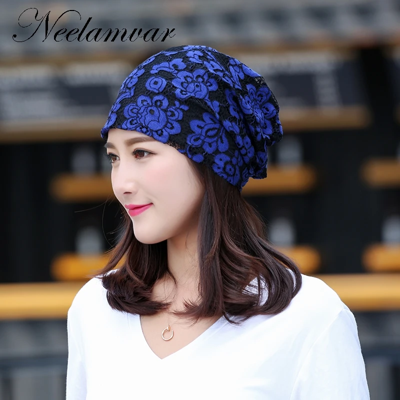 NEW women brand beanies hat designer lace rhinestone floral style ...