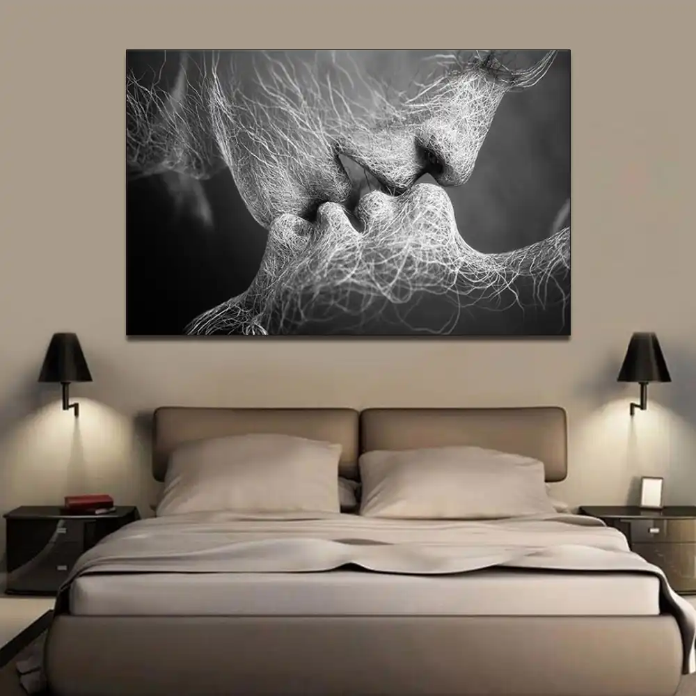 Black And White Coloured Love Kiss Canvas Painting Abstract Print Wall Print Picture Bedroom Home Wall Decor No Framed