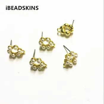 

New arrival! 11x13mm 100pcs/lot gold color Zinc alloy and imitation pearl earrings base accessories for Earrings DIY( as shown)