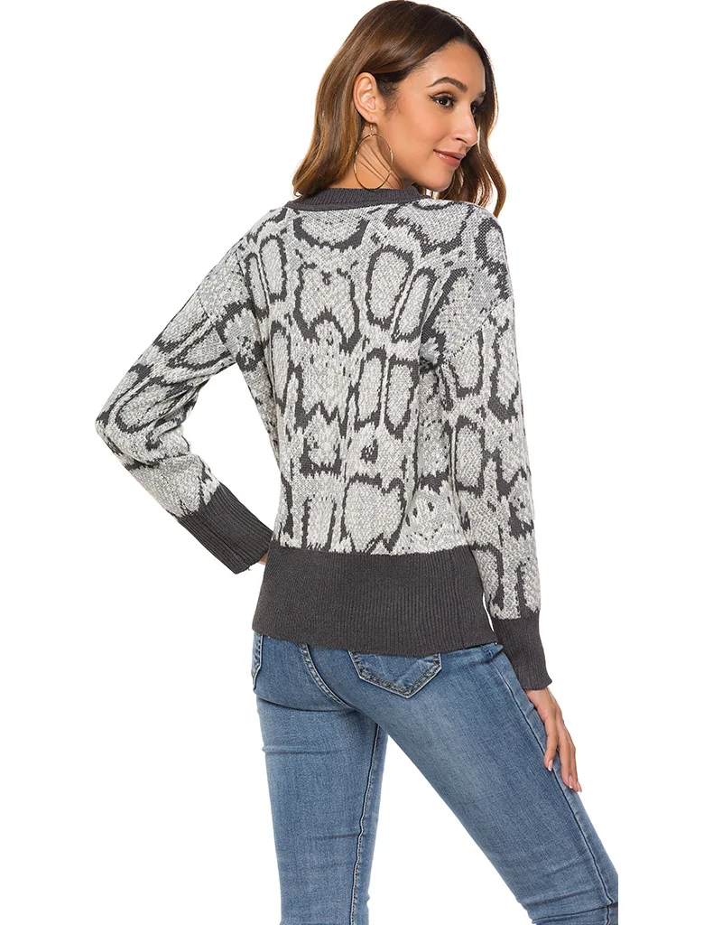 кофта женская осень 2019 вязаный свитер женский одежда женская вязаный свитер с круглым вырезом жаккардовые свитера C8099