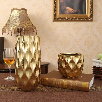 

Gold Plating Bumps Stereol Vase European Big Mouth High-grade Flower Bottle Hotel / Living Room Luxurious Desktop Decoration