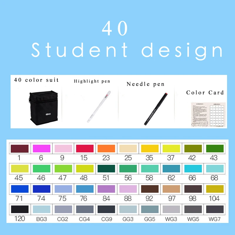 Touchmarkers ручка комплект 40/60/80/168 Цвет анимации эскизный чертёж маркер ручка для творчества на спиртовой основе с Manga Дизайн Искусство Подарки - Цвет: 40student