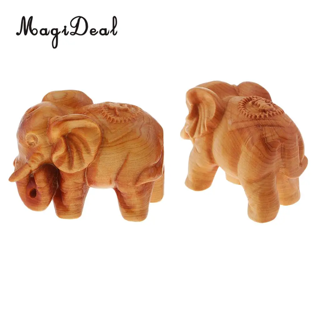2x Miniature Wooden Elephant Statues Models for Home Garden Patio Lawn DIY Oraments