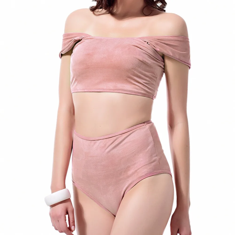 

Ladies 2018 Velvet Bikini High Waist Swimsuit Monokini Pad Swimwear Women Beach wear Bandage Bathing Suits Plus Size XXL Bikinis
