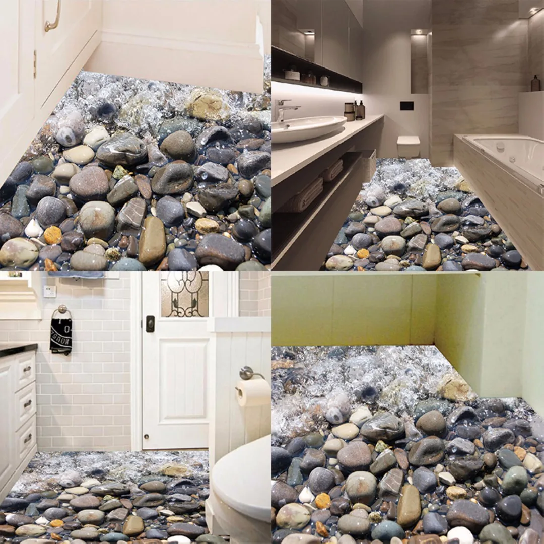 JX-LCLYL DIY 3D Beach Stone Floor Wall Sticker Removable Mural Decal Vinyl Art Room Decor