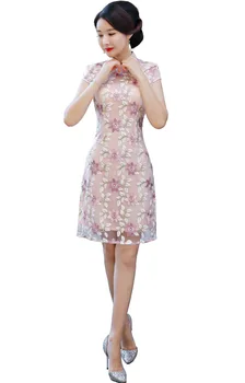 

Shanghai Story Faux Silk Qipao Knee Length Cheongsam chinese style dress Purple Chinese Traditional Dress for women