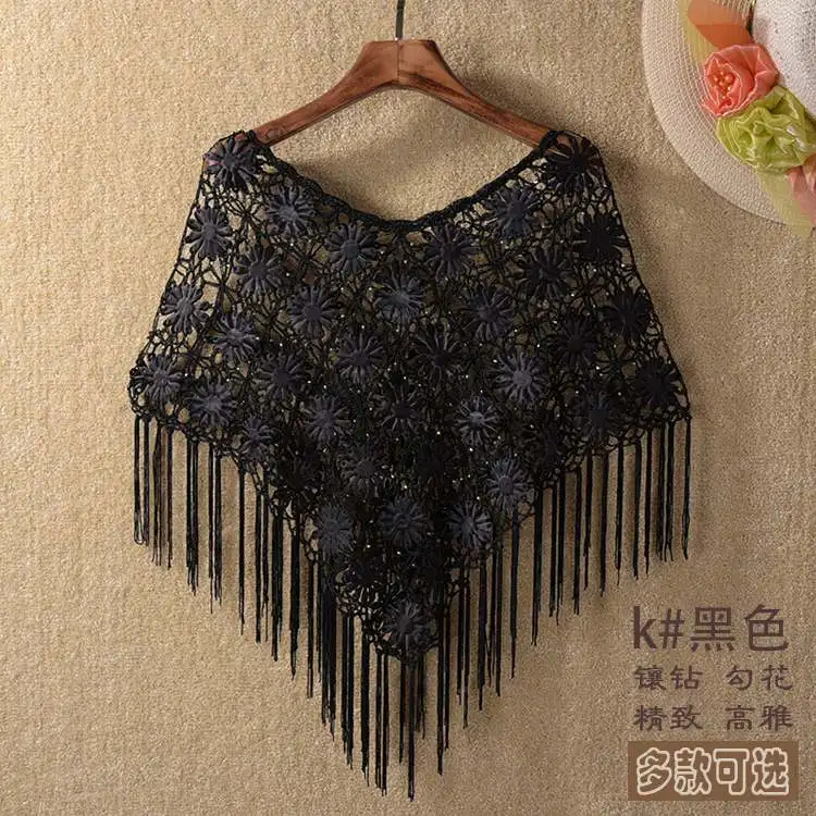 Summer Style Ice Silk Thin Lace Blouse Lady Sunscreen Crochet Shawl Hollow Out Flower Patterns Cape shirts blusas womens shirts and blouses