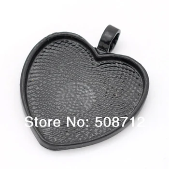 

Free Ship!!! 30pcs1inch (25mm) heart glass pendant setting, pendant blank, pendant trays -Black Color