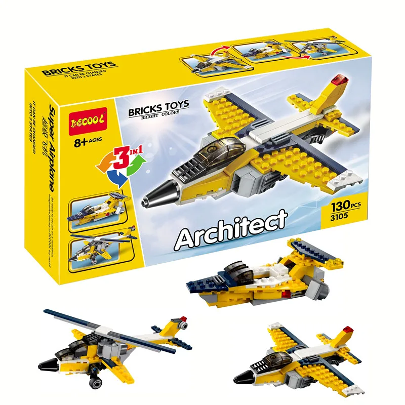

130pcs Super Soarer Airplane Helicopter Speedboat 3 In 1 Transformable Building Block Set Toy 6912 Compatible With Lego