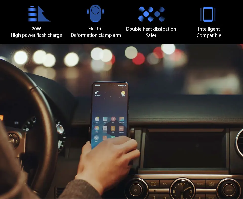 Беспроводное Автомобильное зарядное устройство Xiaomi 20 Вт Быстрое беспроводное автомобильное зарядное устройство для Xiaomi 9 Mix3 Mix2S держатель телефона