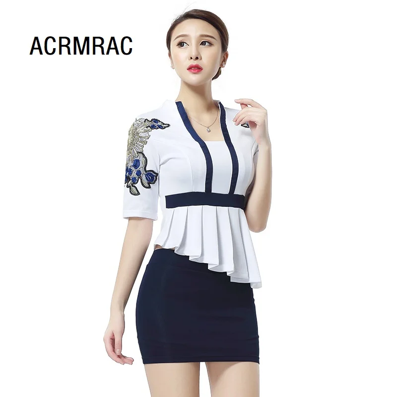 

Women suits Slim summer V-neck Short sleeve Blazers skirt 2 pieces set Sexy Women skirt suits Women set suits 2308