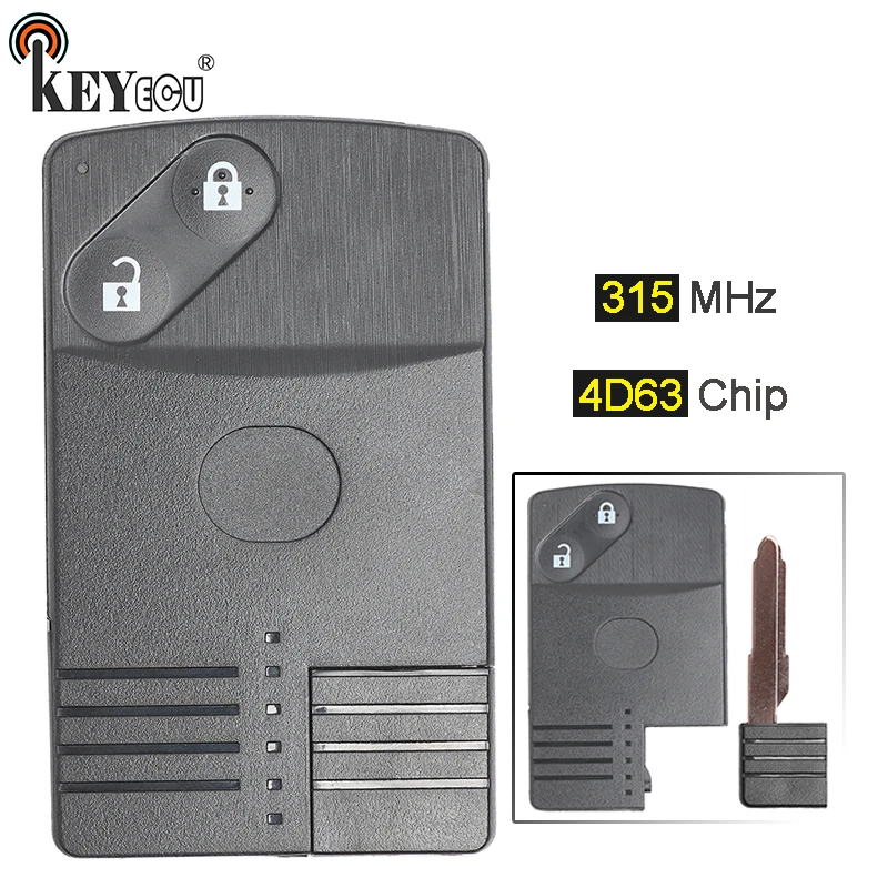 KEYECU 315 МГц 4D63 Замена 2 кнопки смарт-карты дистанционного брелока для Mazda 6 с нерезанным лезвием