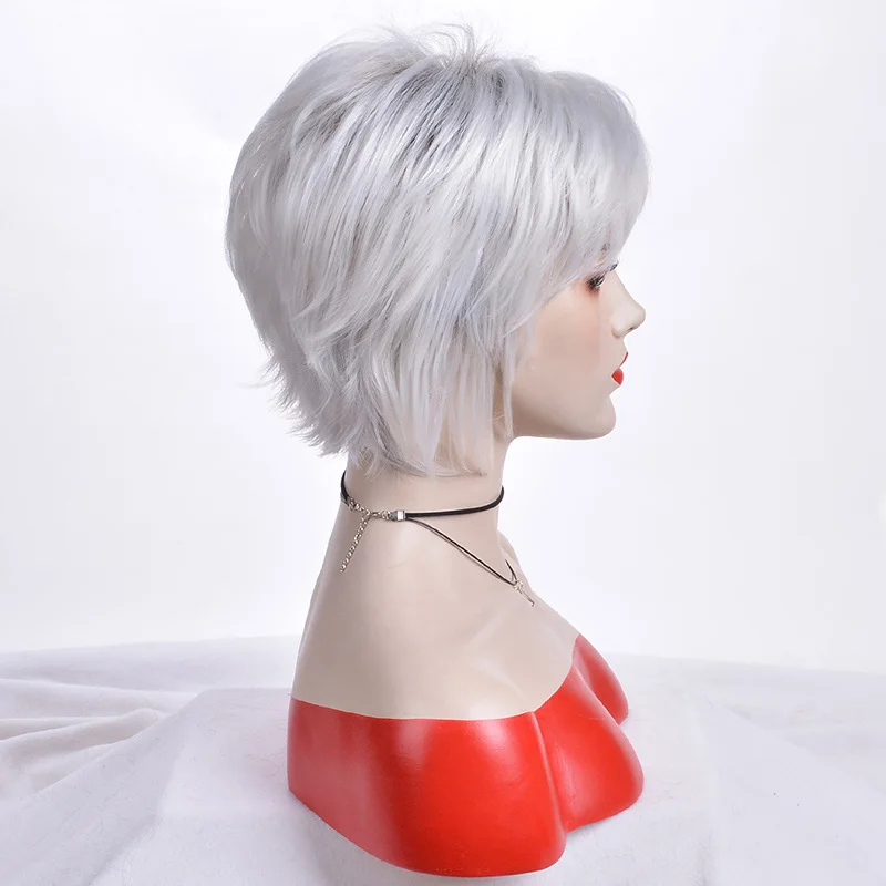 MSI wigs женский парик 2 тона серый белый Омбре синтетические Короткие слоистые Вьющиеся Волосы пышные челки термостойкие - Цвет: Белый