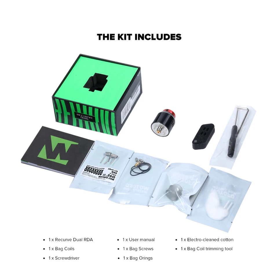Newest Original Wotofo Recurve Dual RDA Tank with 10pcs cotton and 0.18ohm A1 Mesh E Cigarette Vaporizer Atomizer for 810 510 (10)