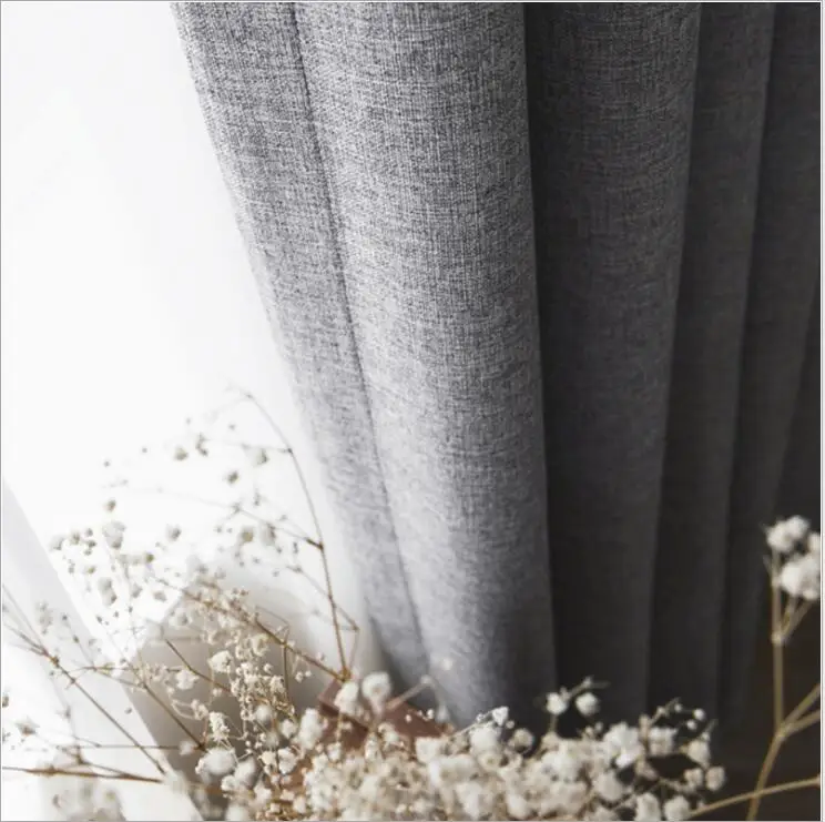 Beste Grijs kleur Blackout Home Decor Gordijn Voor woonkamer Darpe Faux linnen Gordijnen voor Slaapkamer Rideaux Venster Aangepaste