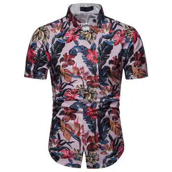 

Flower Men Shirt 3D Floral print Slim fit Short Sleeve Summer Blouse Men Hawaiian style New model Shirts