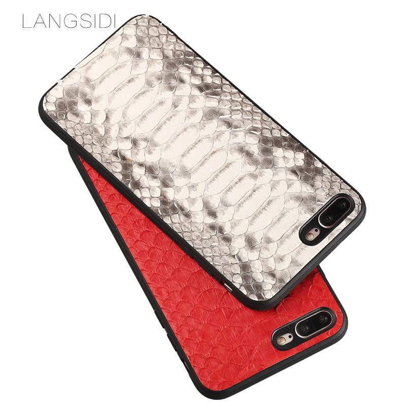 

wangcangli phone case For iPhone 7 Real Calf leather Back Cover Case/natural python skin Leather Case