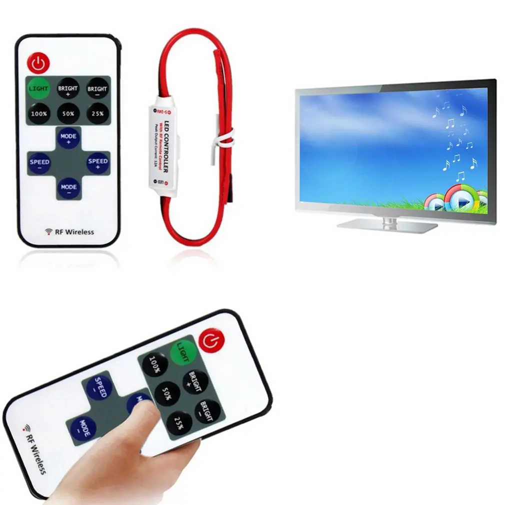 

12V RF Wireless Remote Switch Controller Dimmer for Mini LED Strip Light New